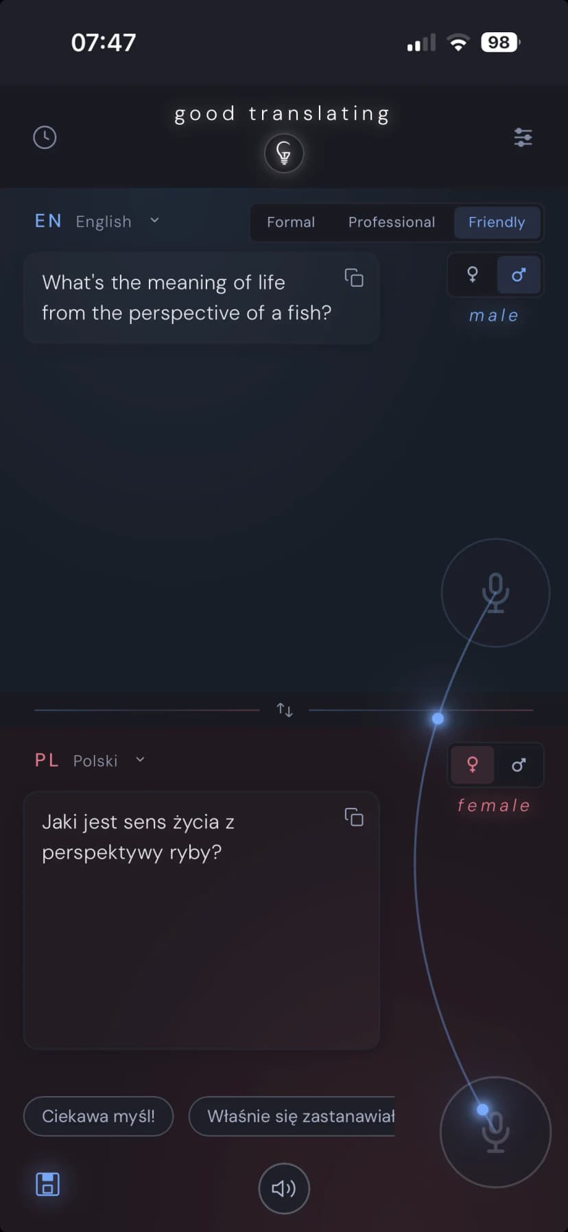 Good Translating: push-to-talk interface on phone