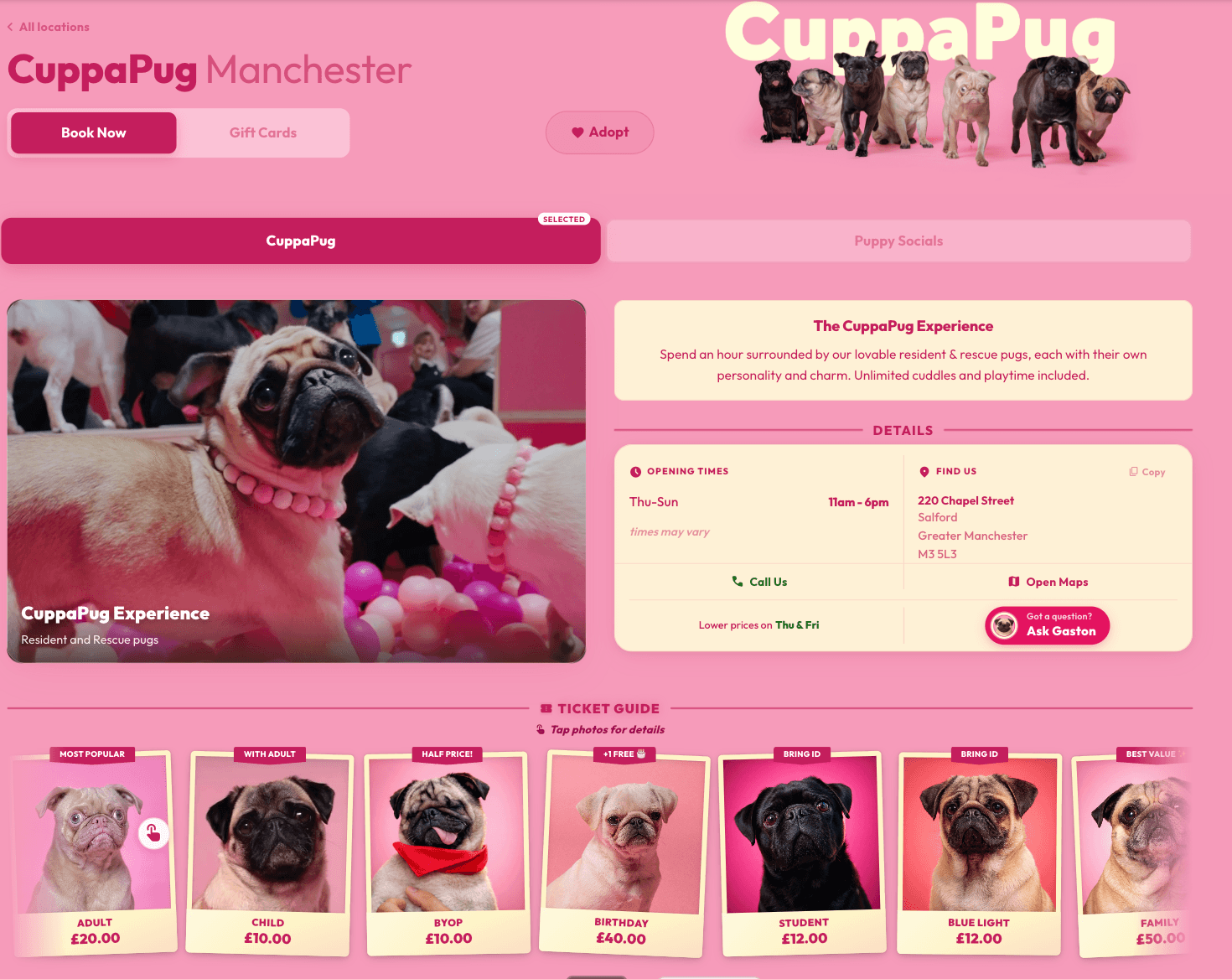 CuppaPug ticket widget: mobile booking flow