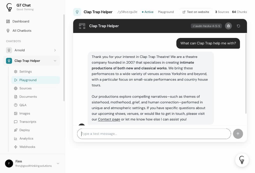 GT Chat dashboard and widget